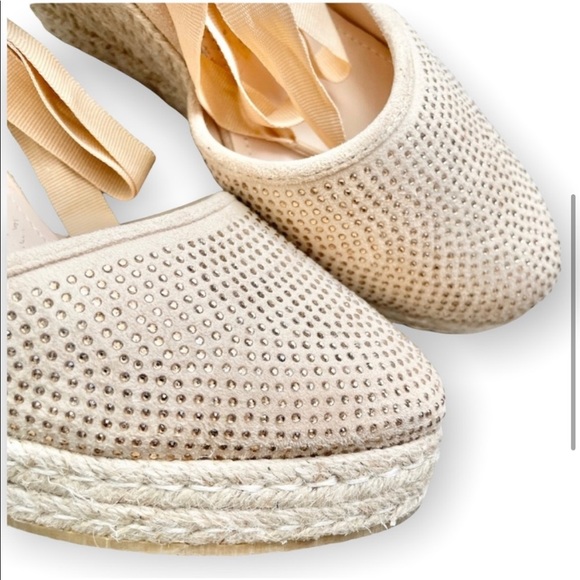 Catherine Malandrino Zavey woven platform espadrilles rhinestone size 8 neutral - Picture 8 of 9